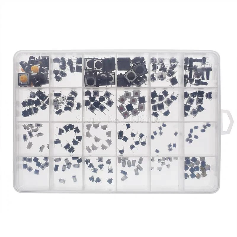 250pcs/box Micro Switch Assorted Push Button Tact Switches Reset 25Types Mini Leaf Switch SMD DIP 2*4 3*6 4*4 6*6 Diy Kit