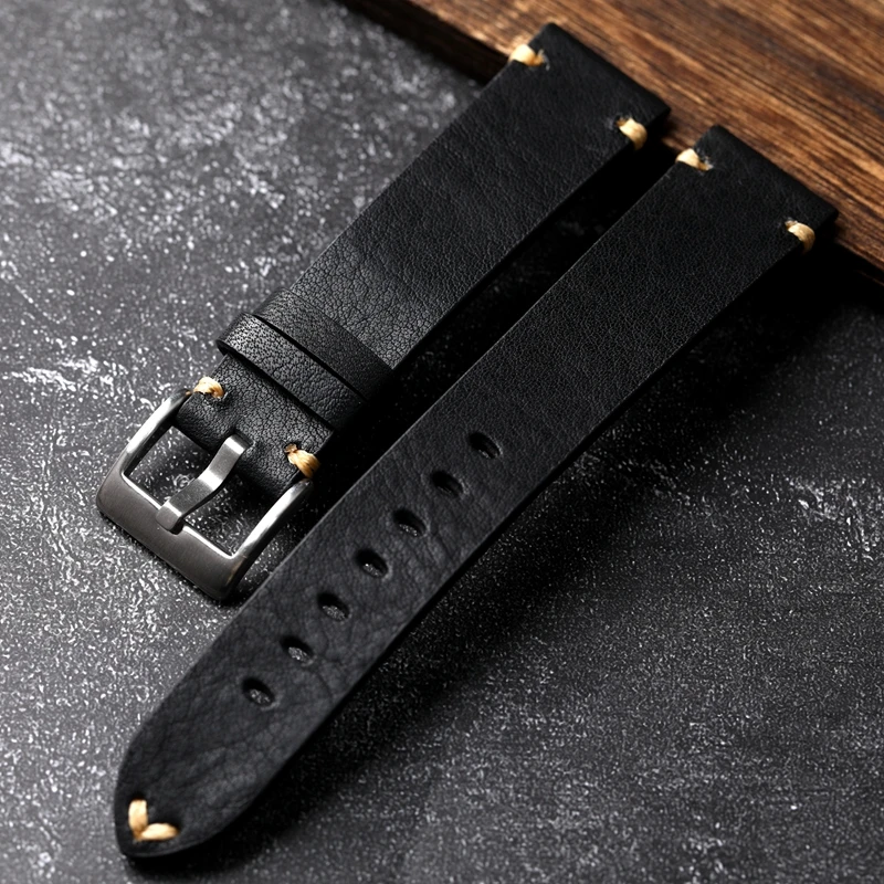 Handgefertigtes Echtleder-Uhrenarmband, altbraun, schwarz, 18, 20, 22 mm, weiches Herren-Vintage-Armband, erste Schicht Rindsleder-Armband