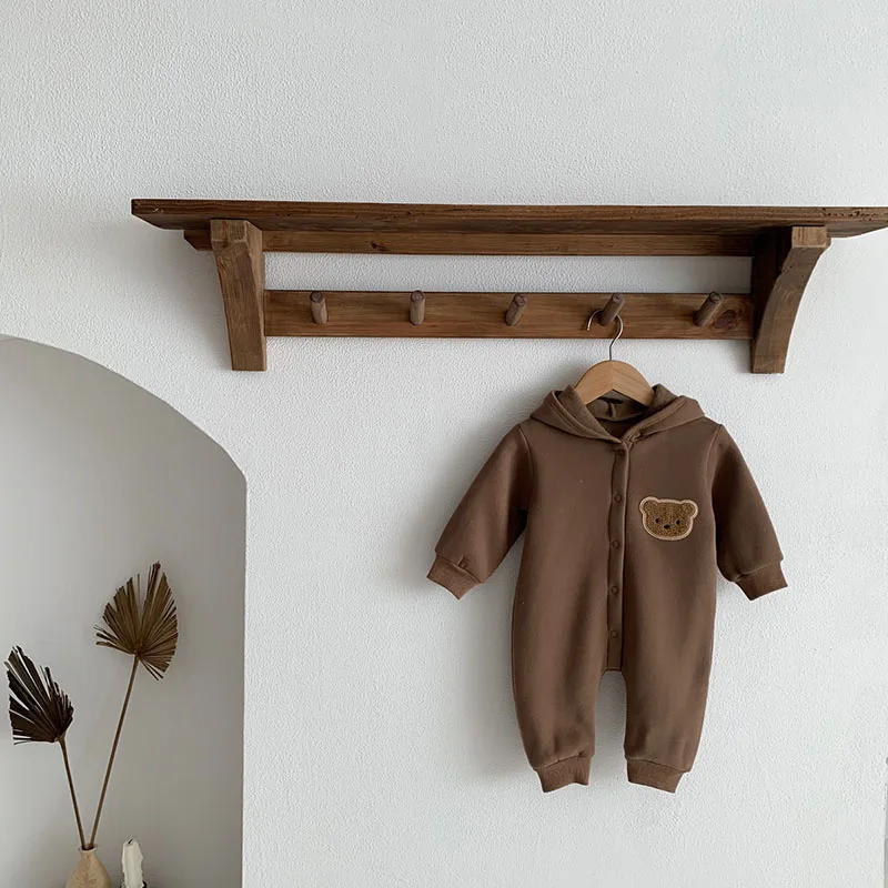 بدلة LILIGIRL للخريف بغطاء للرأس من القطيفة للأطفال من قطعة واحدة للفتيات والفتيان بأكمام طويلة