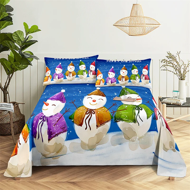 Conjunto de cama de Papai Noel para crianças, lençóis e fronhas, presentes de Natal, rainha, meninos e meninas