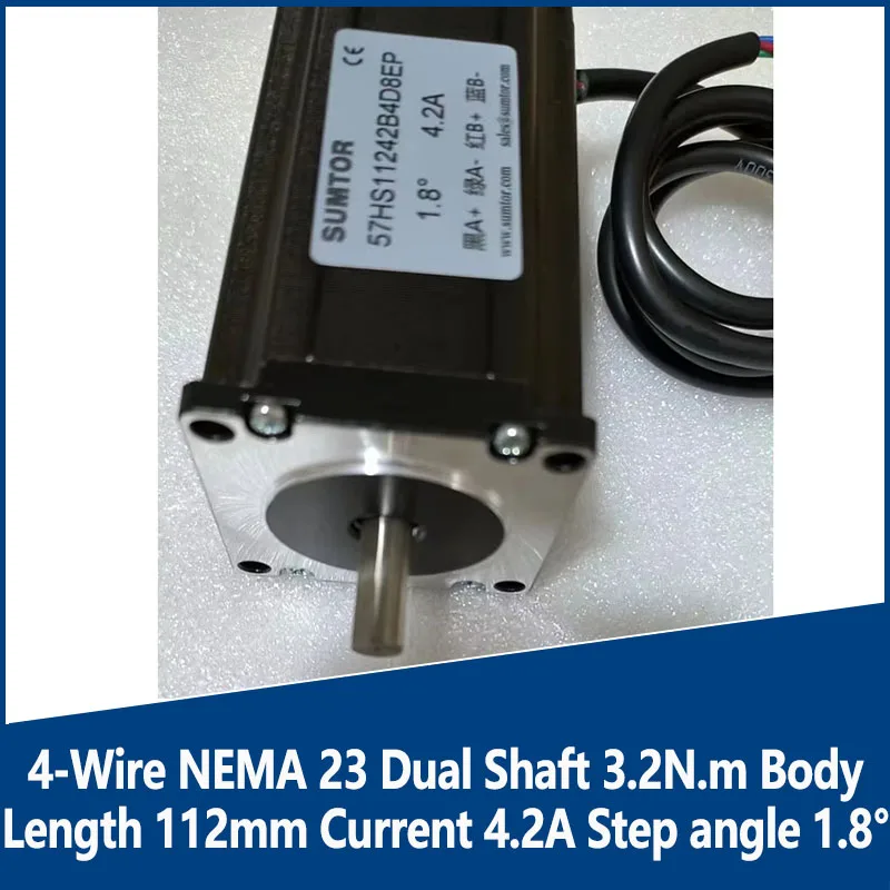 

4-Wire NEMA 23 Dual Shaft 3.2N.m Body Length 112mm Current 4.2A Step angle 1.8° CE ROHS CNC Stepping Motor