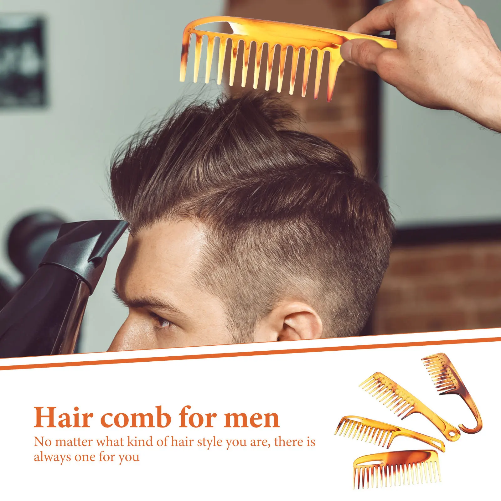 

1Set Vintage Oil Hair Comb for Men Wide Teeth Plastic Comb Set Gentle Scalp Safe Detangling for Wet Dry Hair Styling Amber