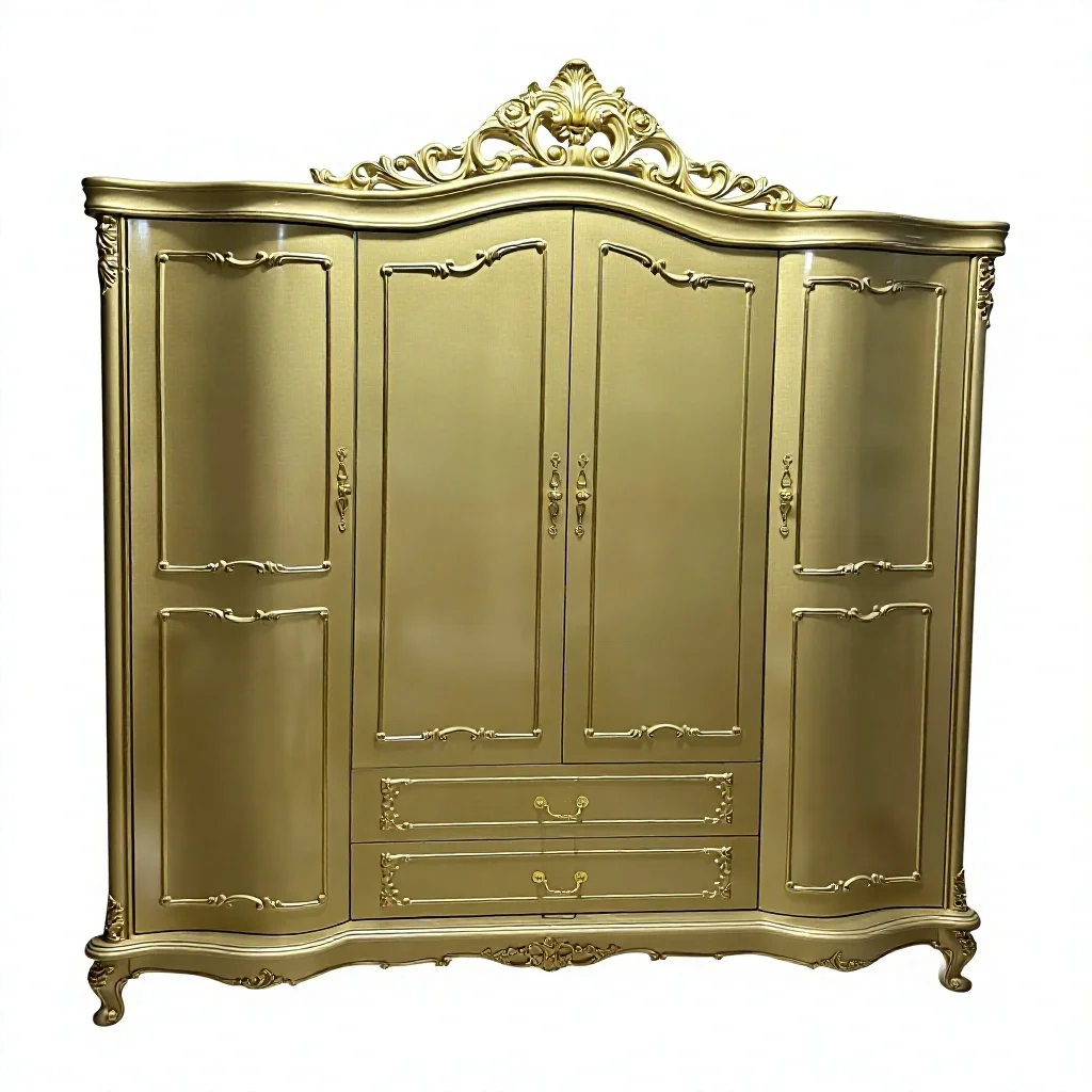 #European-Style French-Style Antique Panel Four-Door Solid Wood Large Bedroom Wardrobe with 2 Drawers 6 Shelves Home Furniture