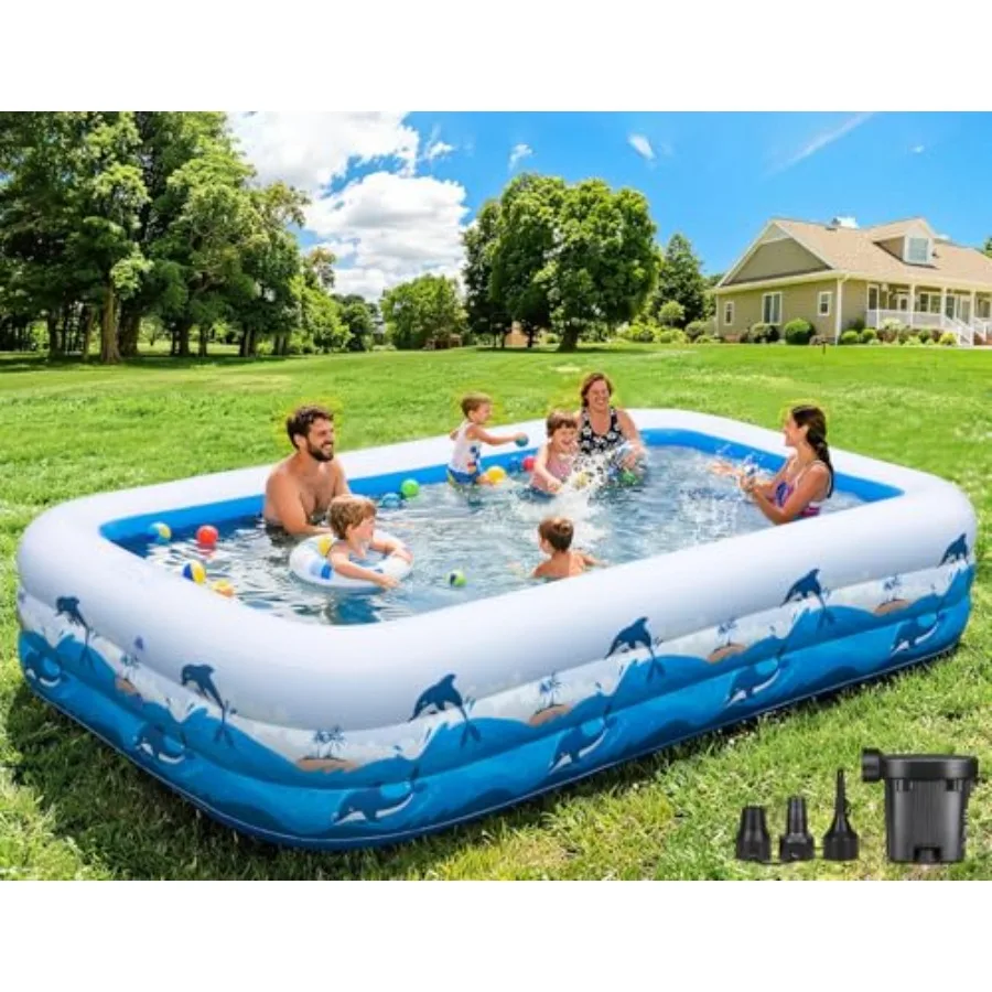 Backyard inflatable pool for kids and adults, thickened PVC, blue, 130 x 72 x 22, easy setup, large family above-ground summer