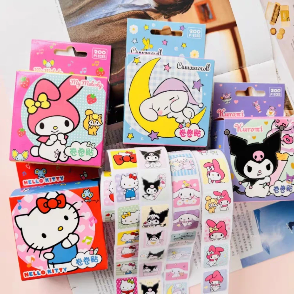 Genuine Sanrio Hello Kitty Melody Tape Sticker Roll Cartoon Kuromi Cinnamoroll Reward Decal Scrapbook Decor Decals Girl Toy Gift
