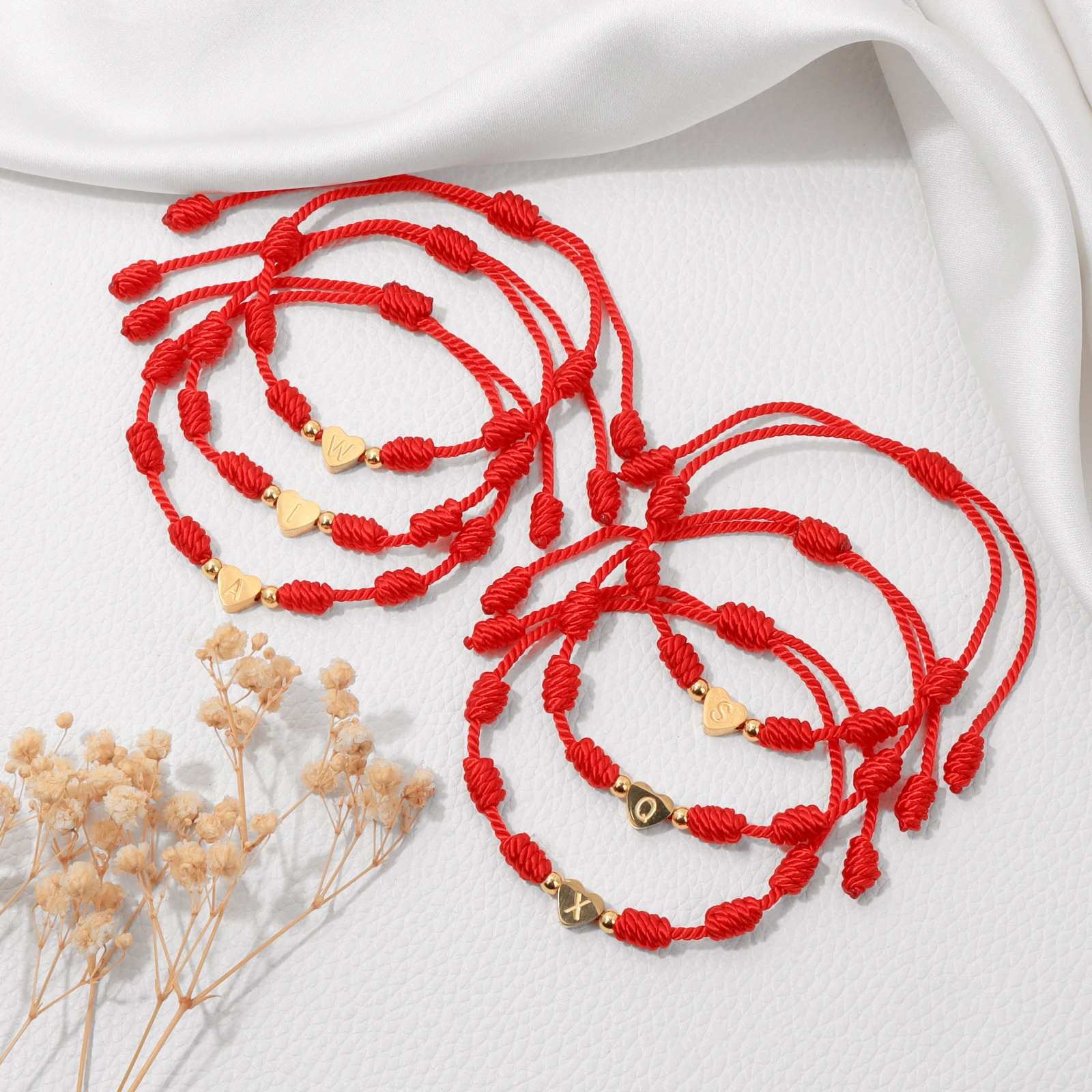 الذهب اللون A-Z 26 رسائل سحر سوار الأحمر سلسلة حبل مضفر سوار قابل للتعديل مع بطاقة اليدوية الإسورة مجوهرات هدايا #5