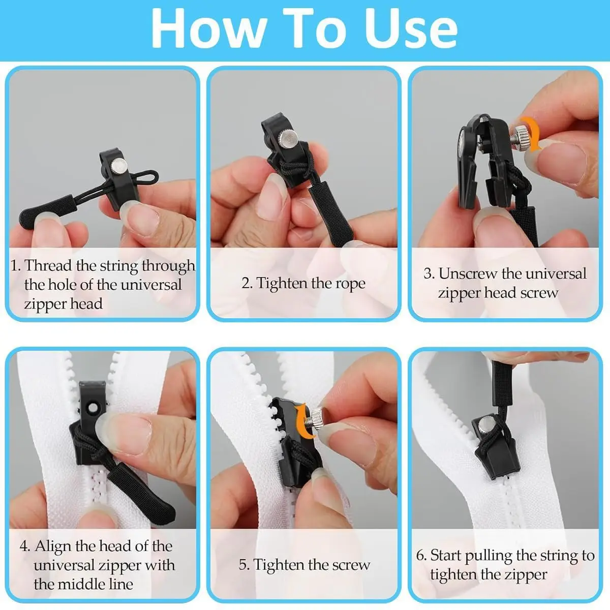 3Pcs Universal Zipper Repair Kit Zipfix Quick Instant Detachable Zipper Head Replacement Zipper Slider Pull for Jacket Bags Coat