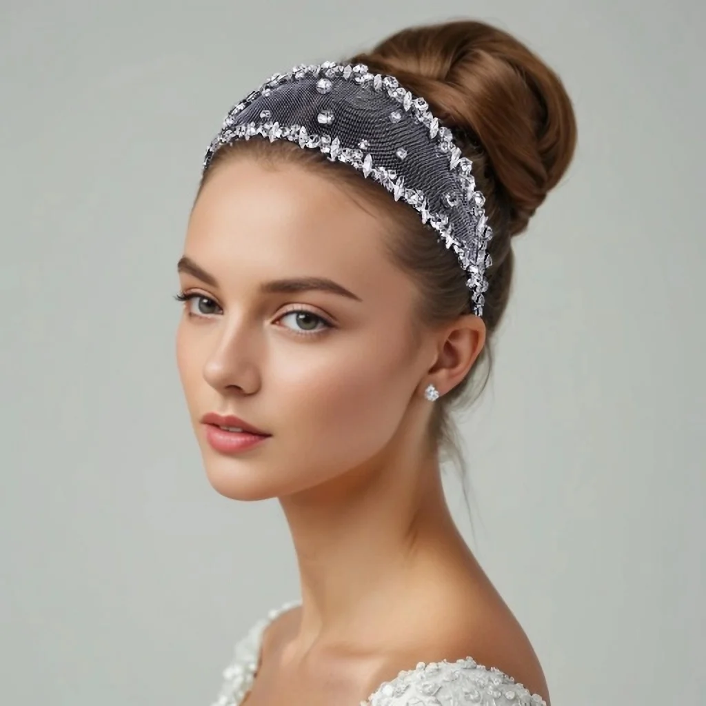 Diadema de diamantes de imitación plateados brillantes para novia, adornos para la cabeza, Aro para el cabello brillante para fiesta de boda, tocado de regalo para banquete, HP650