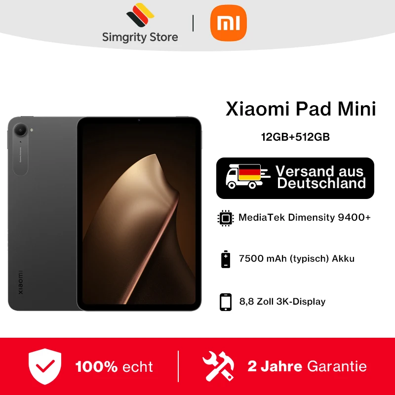 الإصدار العالمي من جهاز Xiaomi Pad Mini Tablet MediaTek Dimensity 9400+ معالج 8.8 بوصة 3K 165 هرتز عرض 7500 مللي أمبير بطارية كبيرة 67 وات HyperCharge Xiaomi Tablet