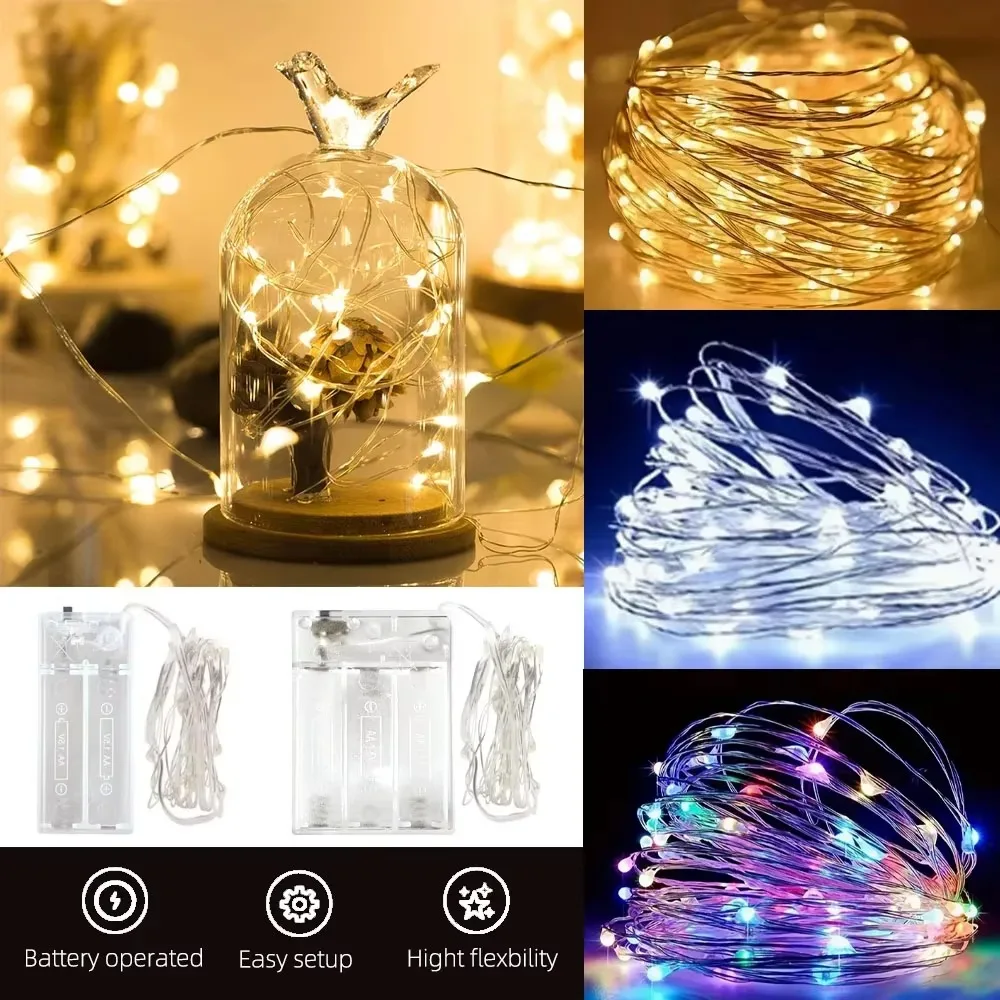 Battery Operated LED Copper Wire Twinkling Fairy String Lights for Christmas Wedding Party Table Centerpiece Window Decor