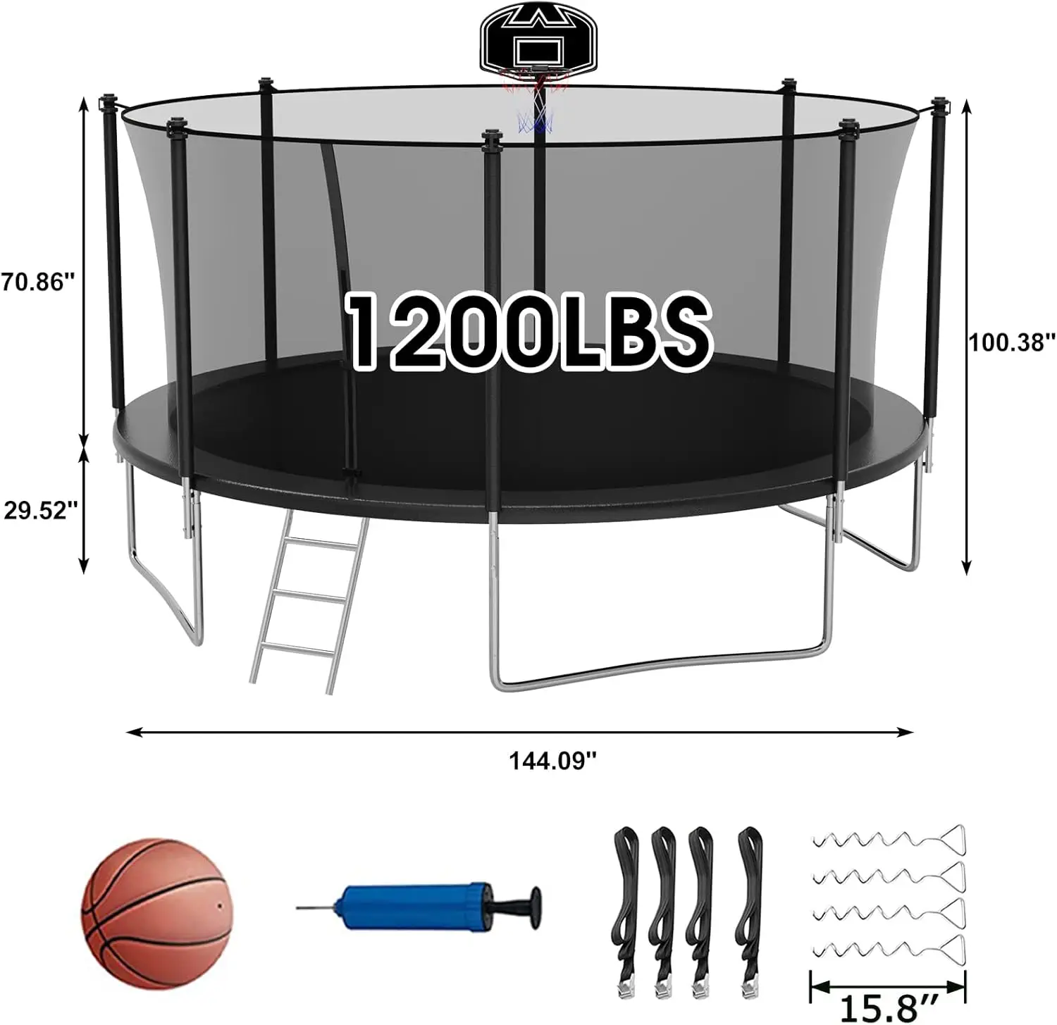 Tranpoline 1500LBS 16 15 14 12 10 8 FT Tranpoline for 7 10 Kids and Adults Windproof Outdoor Tranpoline with Enclosure Net Baske