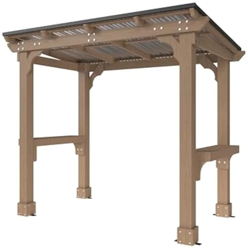

"8x5 Hardtop Metal Roof Patio BBQ Gazebo with Wood Frame for Rainwater Drainage and Backyard Grilling in Georgia"