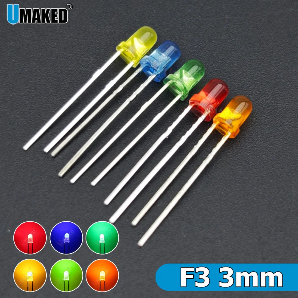 1000pcs 3mm Round Color Lense LED lamps diodes chip light beads F3 led Emitting diodes WW/W/Red/G/B/Y White Lighting DIY lamps