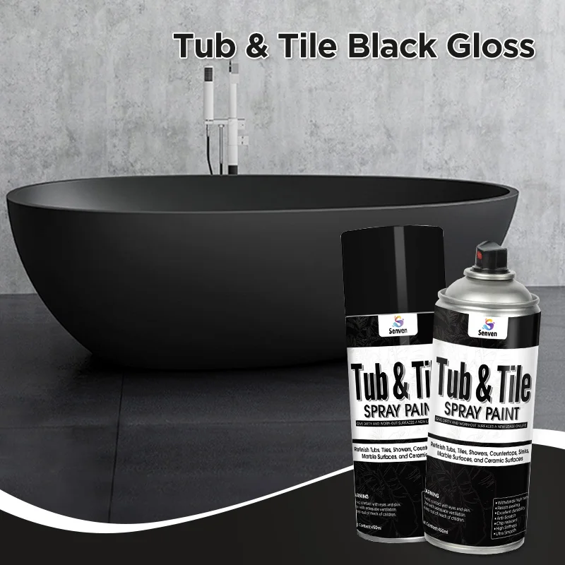 Tub and Tile Spray Paint Black Gloss Aerosol Spray Tile Paint Bathtub Refinishing Kit for Tiles Ceramic Porcelain
