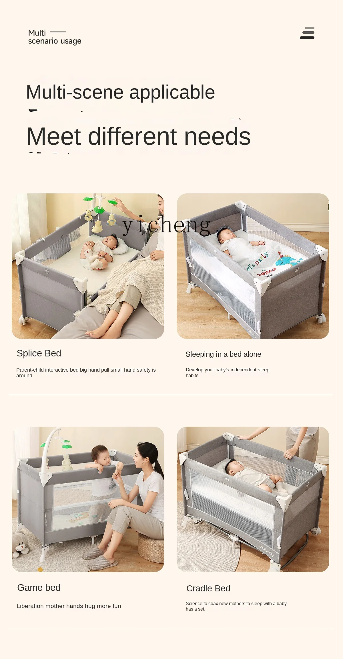 Tqh Folding Baby Bed Newborn Removable Splicing Bed Portable Multifunctional Cradle Babies' Bed