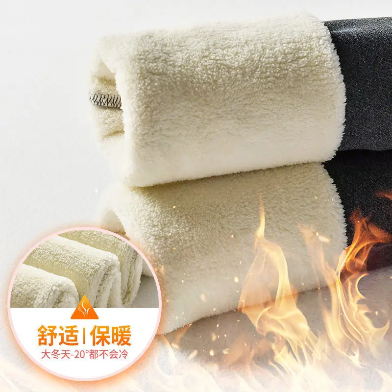 Gray Thermal and Fleece Leggings for Women's Outer Wear, Thickened Elastic High-waisted Thin Bottom Thermal Pants in Autumn and