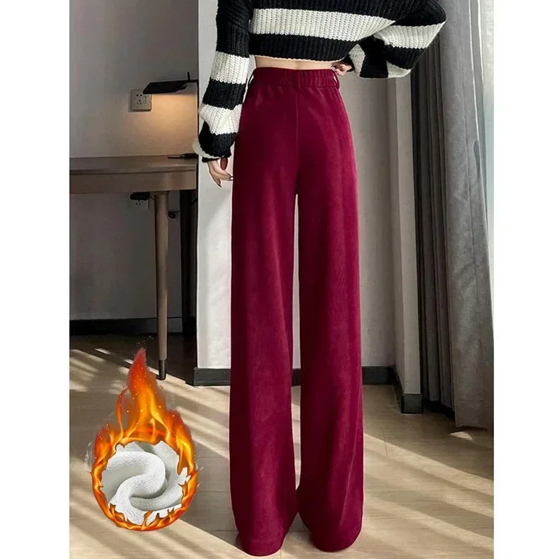 2025 Winter Lady Fashion Snow Warm Pants Fleece High Waist Trousers Women Straight Leg Plush Thermal Pants Women's Clothing