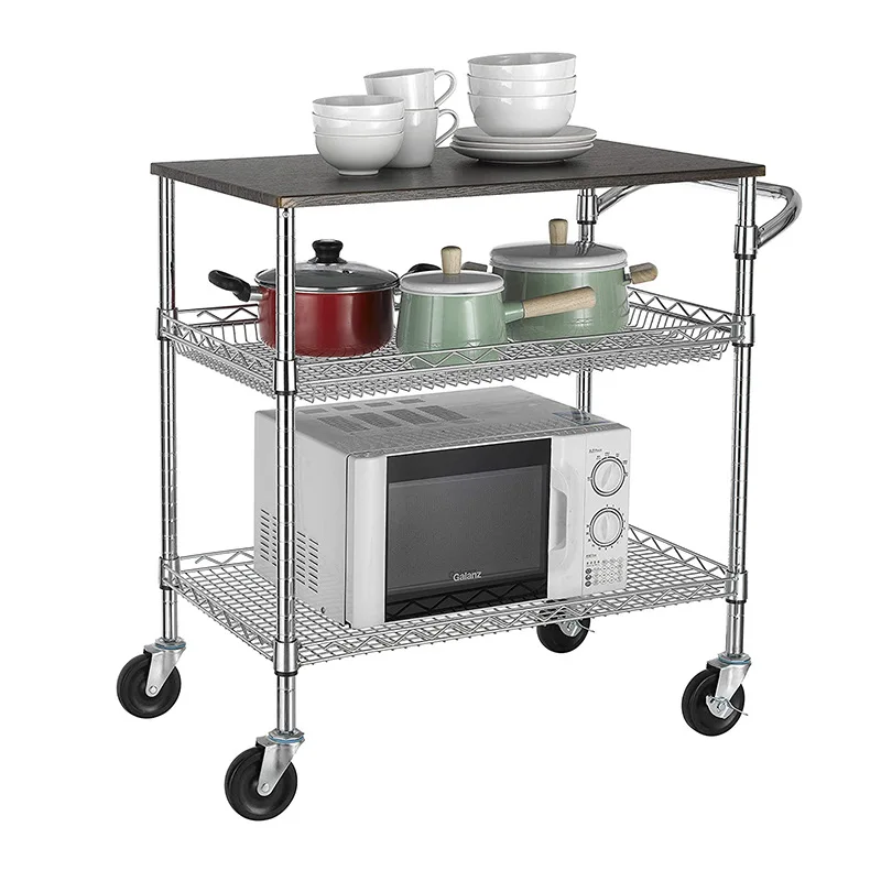YJQ Groin Mesh Cart, Simple Carbon Steel Wooden Mesh Basket Storage Small Cart