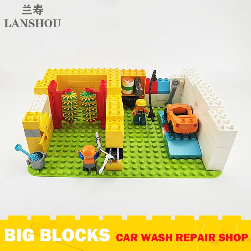 Big Building Blocks Car Wash Repair Shop Moc Architecture Assembly Accessories Compatible Large Bricks Children Educational Toys