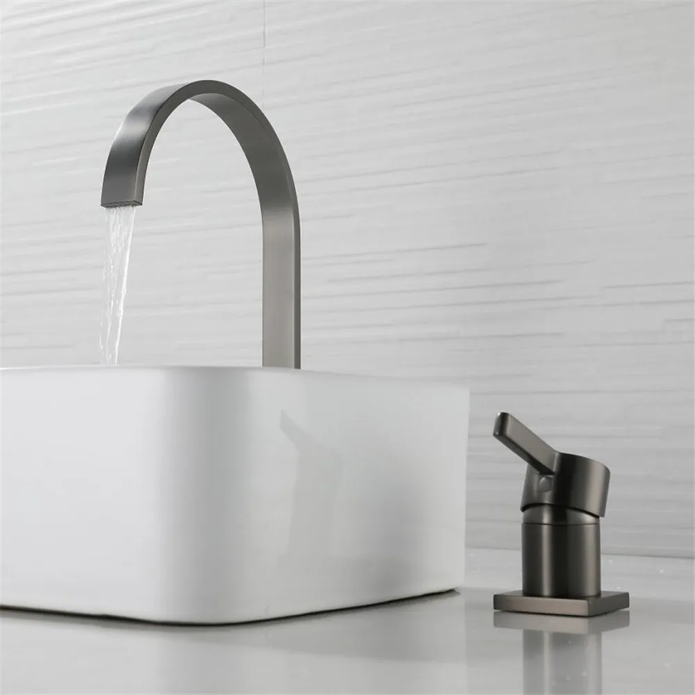 Brushed gold Basin faucet Bathroom two holes Gun Grey Widespread bathroom faucet sink tap 360 rotating widespread basin Tap