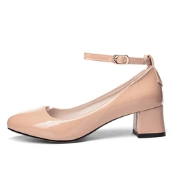 Fashion Straps Short Heels Shoes Female Elegant Comfortable White Pink Nude Heeled Shoes Large Size Party Office Wedding Pumps
