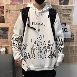 Gothic Flame Print Hoodies Women Men Casual Loose Sweatshirt Harajuku Y2K Long Sleeve Hooded Jacket Coat Unisex Pullovers Tops