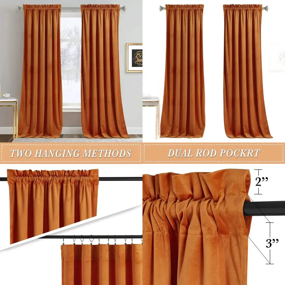 

Элегантные оранжевые бархатные шторы, затемняющие, для больших окон, обеспечивающие приватность, идеально подходят для Хэллоуина и Рождества, 52x108 дюймов, 2 шт.