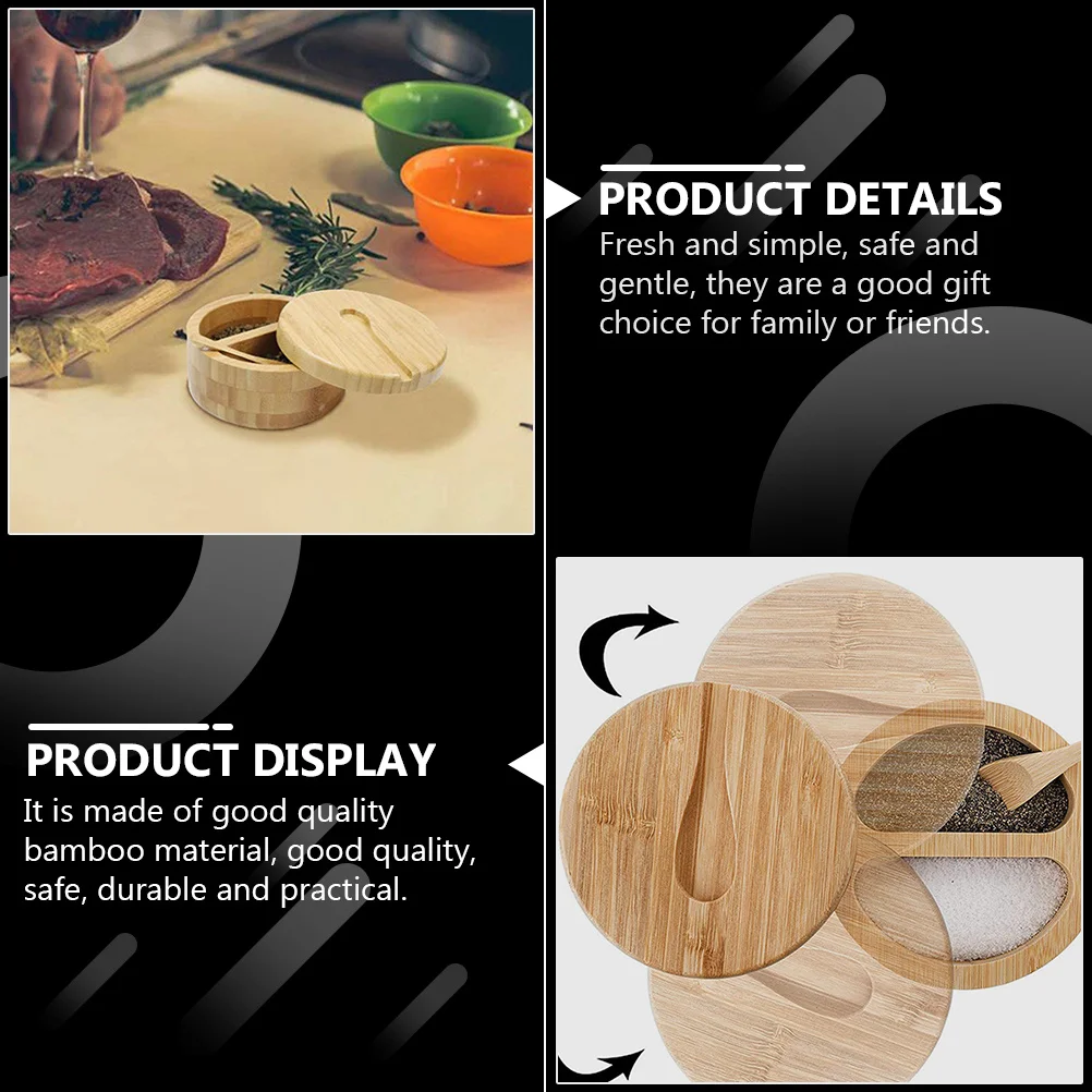 

1pc Bamboo Seasoning Pot Double Grid Spice Canister Kitchen Storage Organizer Household Condiment Jar Kitchen Supply