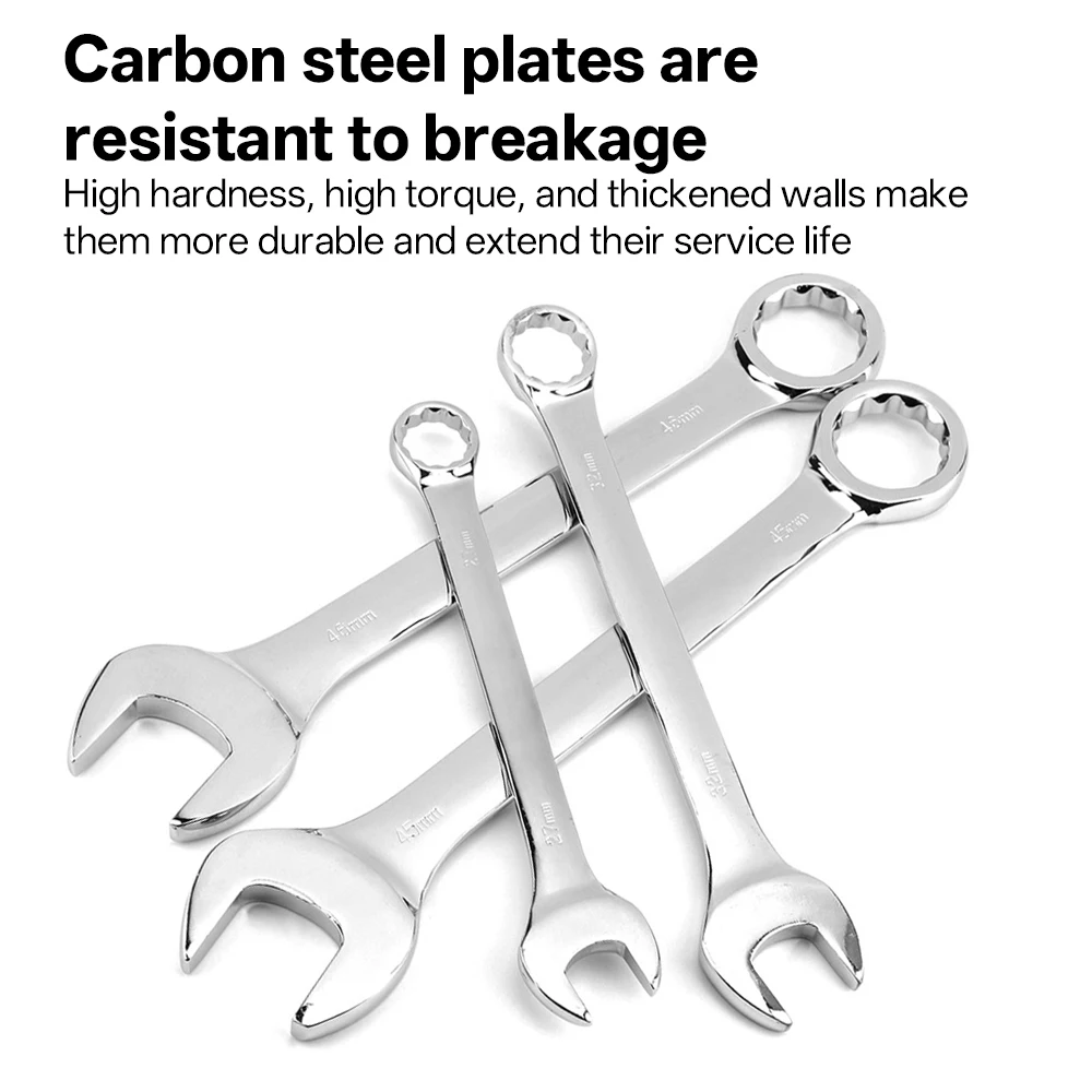 2-in-1 Reversible Combination Wrench Dual Head Open Ring Mirror Polished Carbon Steel Spanner For Auto Repair Hand Tool 7-60mm