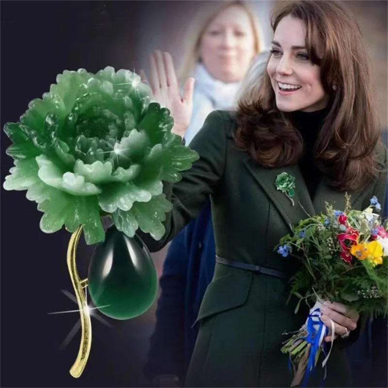 Fashion Exquisite Green Peony Flower Brooch For Women Girls Vintage Anti-slip Pins Versatile Corsage Clothing Accessories Gifts