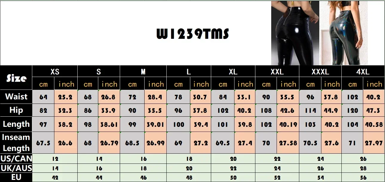 Glänzende Damen-Leggings aus Kunstleder, schwarz, hochtailliert, eng anliegende Hose, glänzende Latex-Optik, sexy Clubwear, dehnbar, schmal geschnitten, mit Push-up-Effekt. – Detail 1