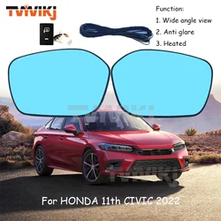 1 pair Side Rearview Mirror Blue Glass Lens For HONDA 11th CIVIC 2022 Wide Angle View anti glare car door mirror