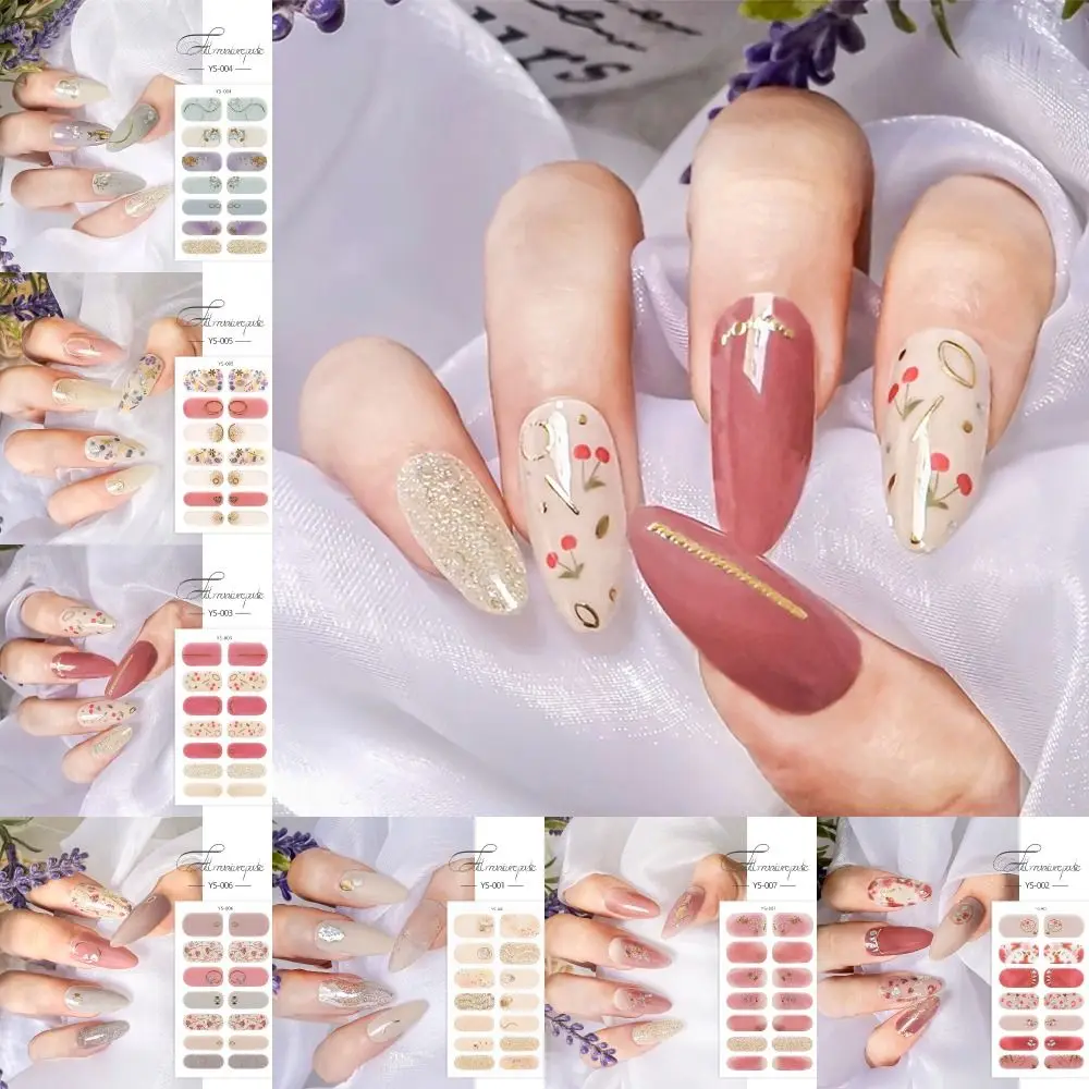 14 Strips Semi Cured Gel Nail Stickers Full Cover French Nail Art Gel Nail Polish Strips Glittering Nail Art Stickers