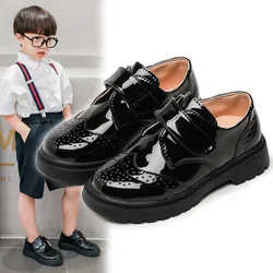 Scarpe in pelle per bambini per la festa nuziale nero lucido antiscivolo bambini UK uniforme scarpe da scuola bambini mocassini Casual punta tonda