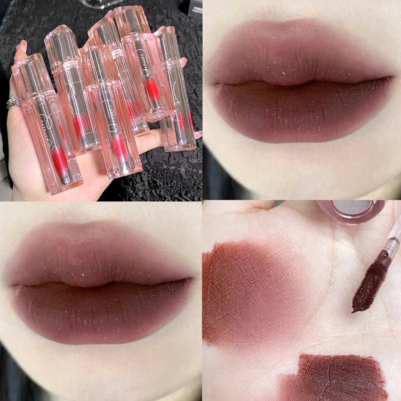 Pintalabios transparente de arcilla acrílica, lápiz labial mate, resistente al agua, terciopelo desnudo, Sexy, pigmentos para labios rojos y marrones, maquillaje de larga duración