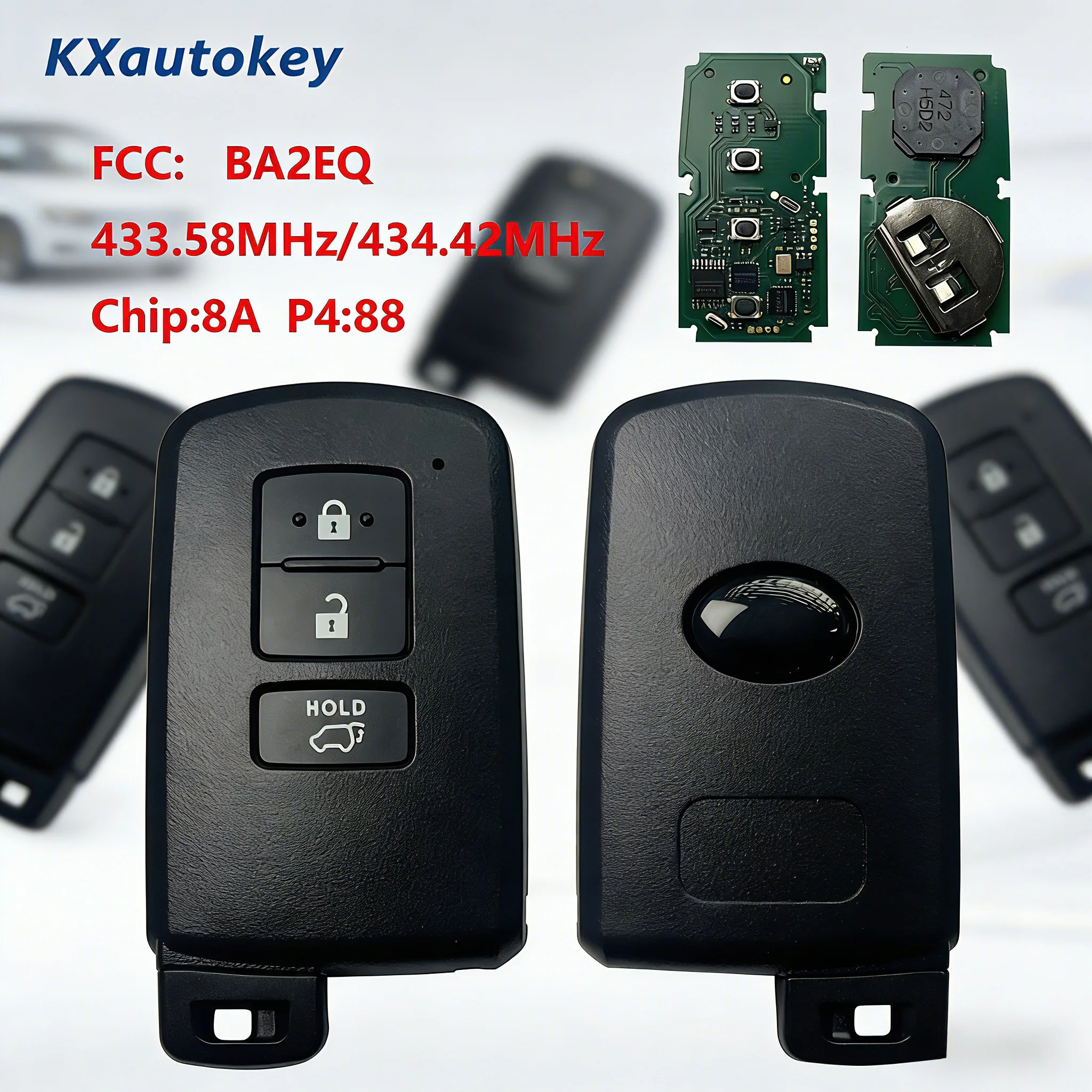 

KXK007051 For Toyota RAV4 FCCID-BA2EQ Chip-8A P4 88 3Buttons Aftermarket Durable Full Set Smart Key With Battery For Toyota