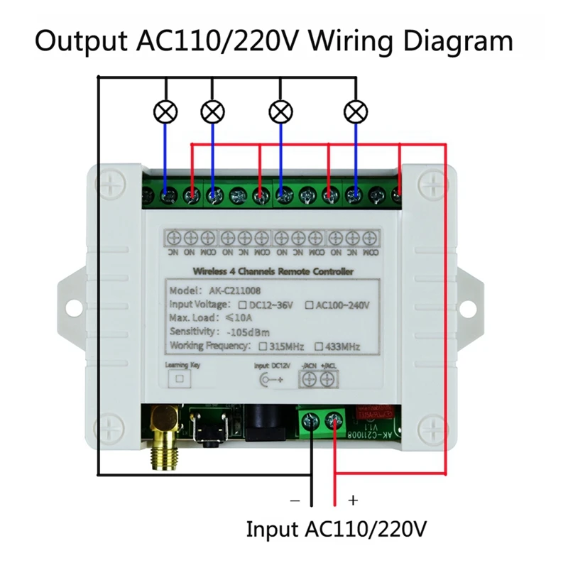 4CH RF Wireless Remote Control Switch Receiver With 2000M Long Distance Remote Controller Suckers Antenna