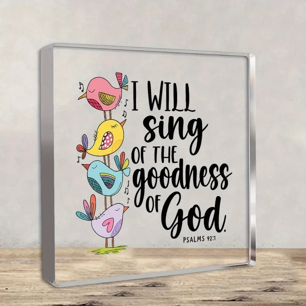 CIFBUY Crystal Acrylic Desktop Ornament Christian Psalm 23:1 Plaque 2D Songbird Faith Desk Decor Home Office Wall Art Gift