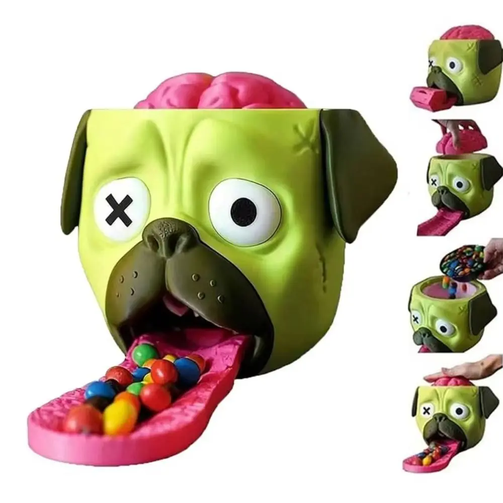 Push Pug Candy Dispenser Spooky Style Automatic Dispensing Zombiepug Candy Machine Zombie Pug Candy Storage Container Halloween