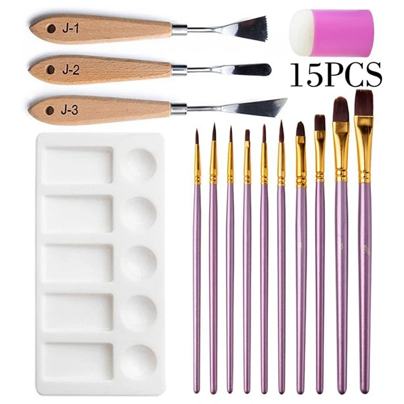 Oil Painting Tool 15-Piece Set Special-Shaped Scraper Palette Sponge Seal Wooden Tip Flat Round Water Chalk