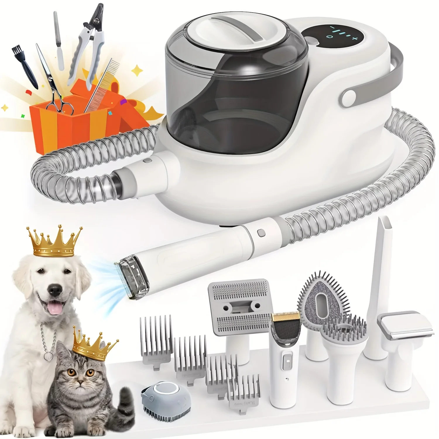 

7 In 1 Professional Pet Grooming Kit Electric Clippers Suction 99% Pet Hair, Pet Grooming Vacuum Kit With Grooming Tools가전제품
