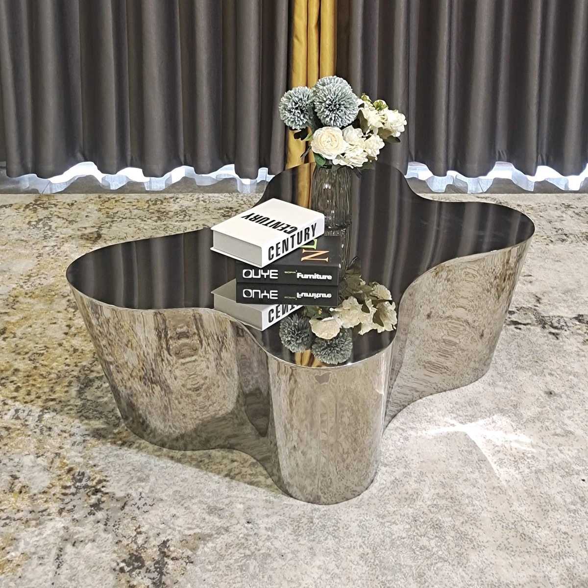 Silver Irregular Tea Table Hotel Lobby Reception Area Minimalist Living Room Metal Tea Table