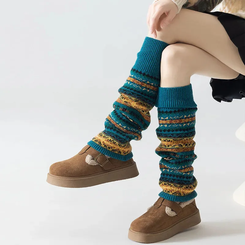 1 Pair Thickened Bohemian-Style Leg Warmers for Women Woolen Extended Length Warm Leg Warmers Knee Protection Long Slouch Socks