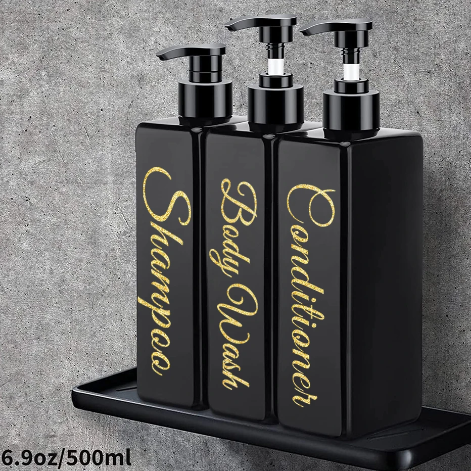 500ml Bathroom Soap Dispenser Refillable Square Shampoo Shower Gel Body Wash Bottle Lotion Dispenser Waterproof Label