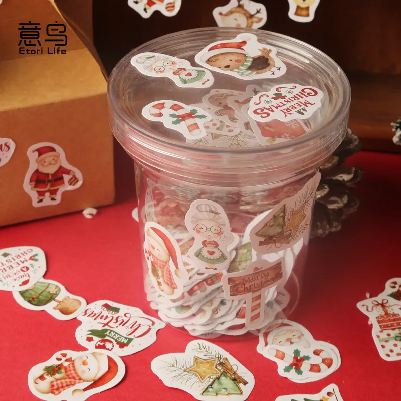 46pcs Etori Life Merry Christmas Box Sticker DIY Decorative Stationery Album Diary Cup Notebook Mobile Phone Toy Scrapbook