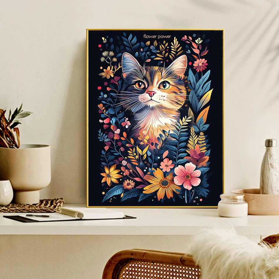 GATYZTORY Painting By Number Draw Cat Flowers Animals Crafts Supplies Adults Arts Watercolor Oil Diy Decorative Paintings Gifts