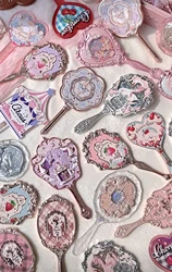 Flower Knows All Series Hand Holding Mirror Pink Brown Midsummer Fairytale Strawberry Rococo Little Angel HD Mirror Makeup Tools