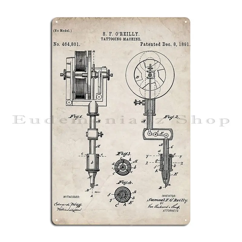 Tattoo Pen Patent Tattooist Art Antique Metal Sign Kitchen Wall Custom Customize Wall Design Tin Sign Poster