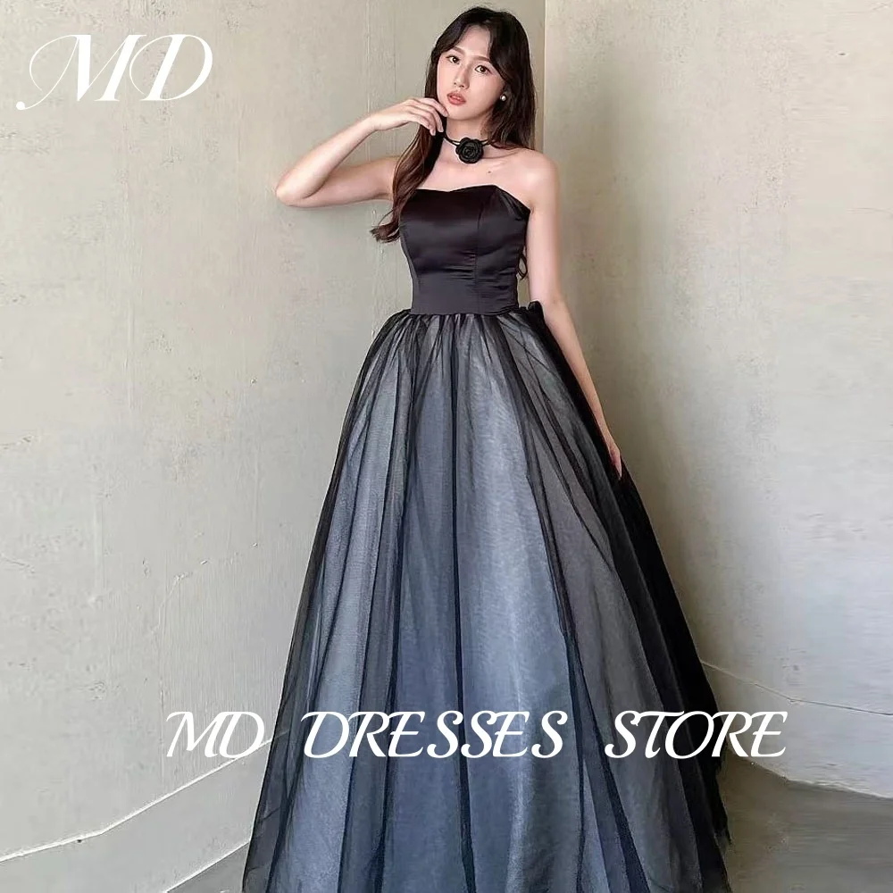 MD Elegant Black Wedding Dresses A-line Tulle Sleeveless Corset  Korea PhotoShoot Floor-Length Prom Gown Customised Evening Gown