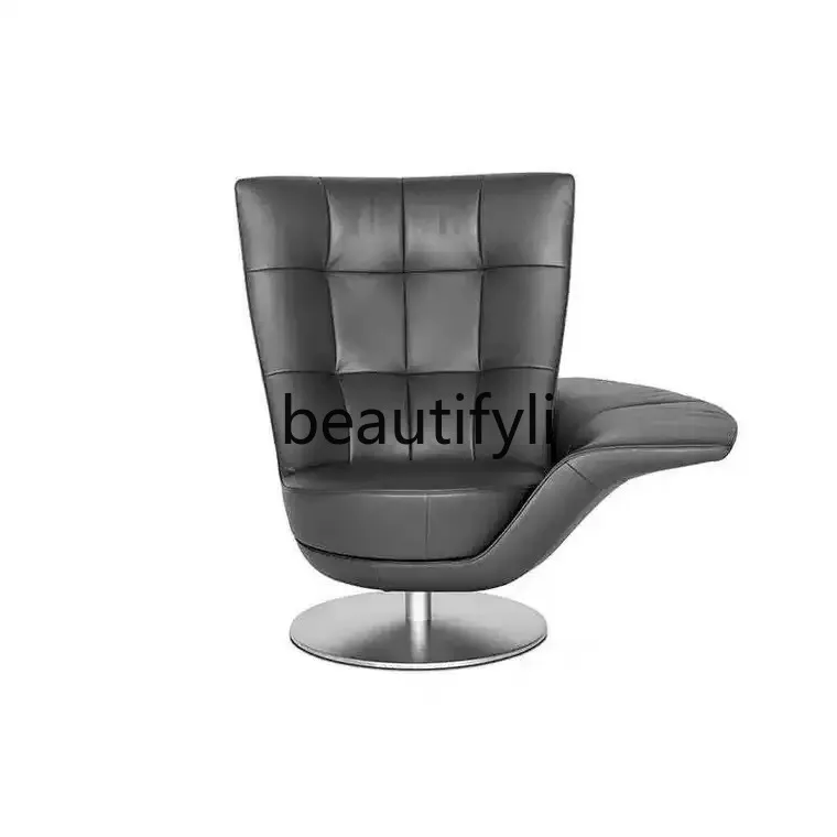 

Italian light luxury rotating single casual armchair leather creative backrest sofa chair